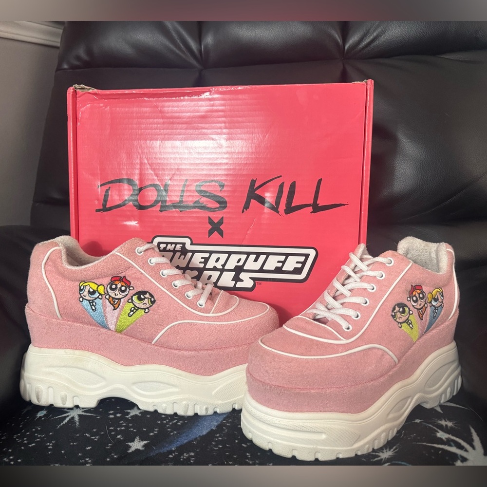 Dollskill Powerpuff girls Superhero love platform sneakers.